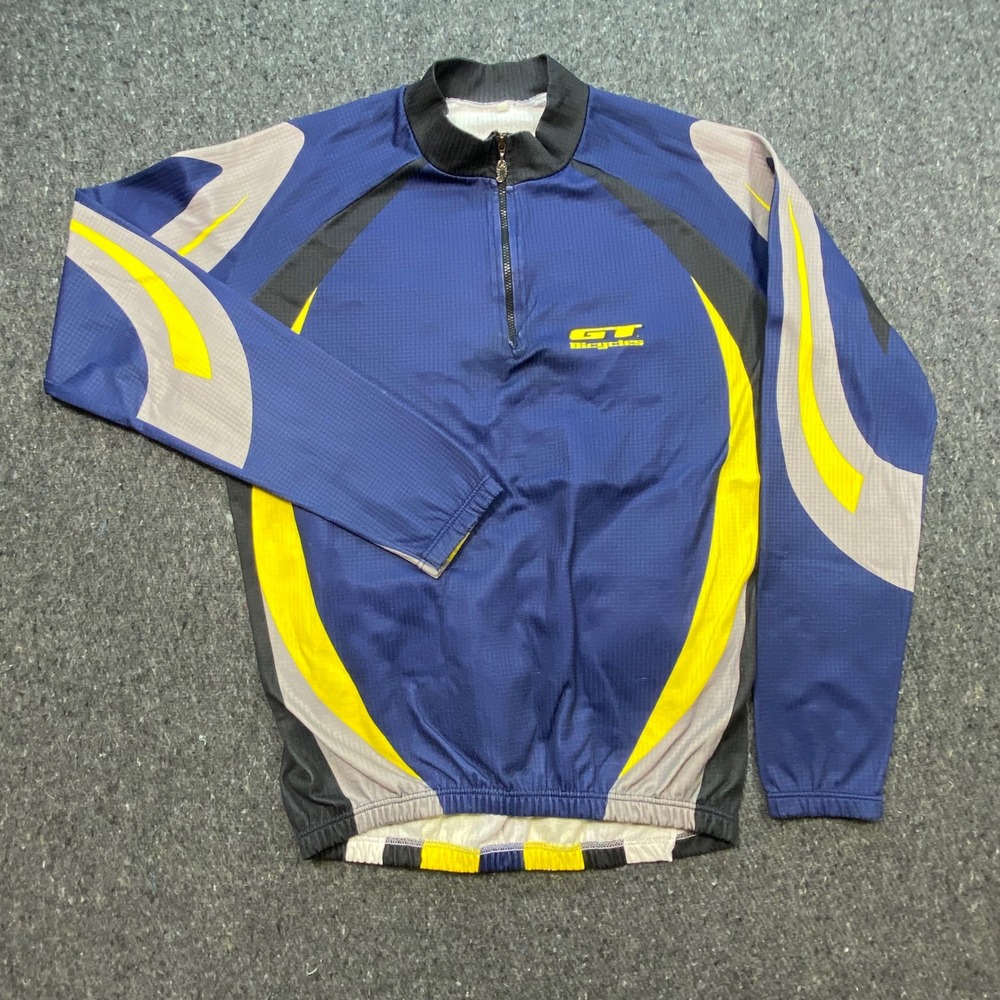 GT Bicycles Cycling Jersey M Men Blue Yellow Castelli 1/4 Zip Vintage Bike Shirt